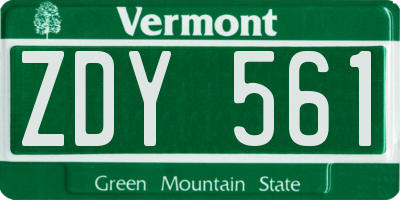 VT license plate ZDY561