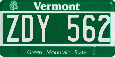 VT license plate ZDY562