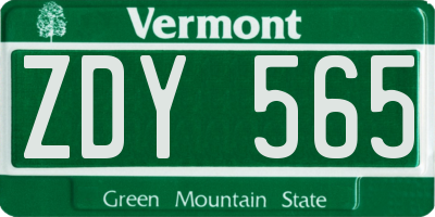 VT license plate ZDY565