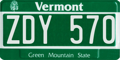 VT license plate ZDY570
