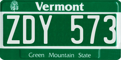 VT license plate ZDY573