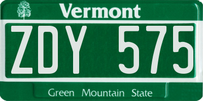 VT license plate ZDY575