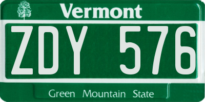 VT license plate ZDY576