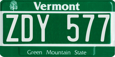 VT license plate ZDY577