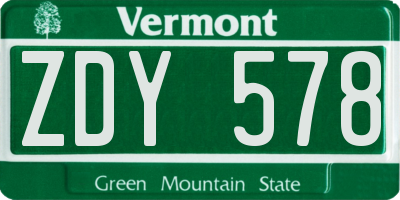 VT license plate ZDY578
