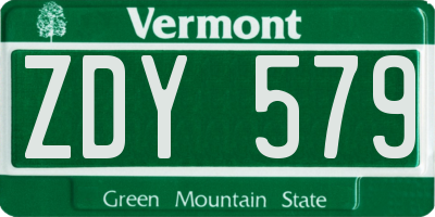 VT license plate ZDY579