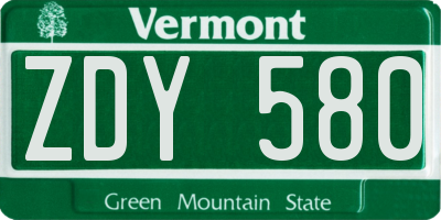 VT license plate ZDY580