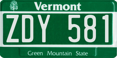 VT license plate ZDY581