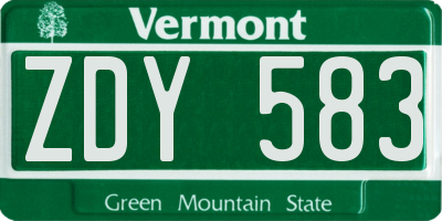 VT license plate ZDY583