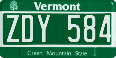 VT license plate ZDY584