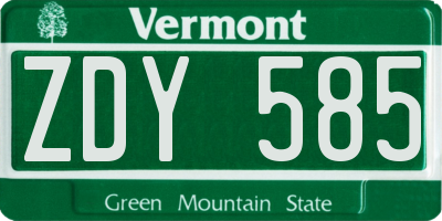 VT license plate ZDY585