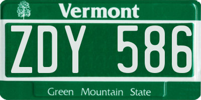 VT license plate ZDY586