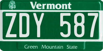 VT license plate ZDY587