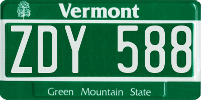 VT license plate ZDY588