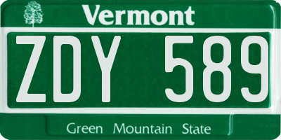 VT license plate ZDY589