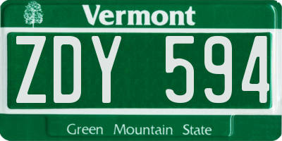 VT license plate ZDY594