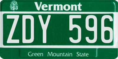 VT license plate ZDY596