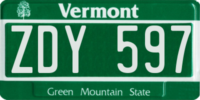 VT license plate ZDY597