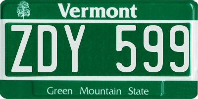 VT license plate ZDY599
