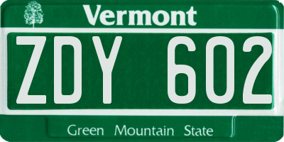 VT license plate ZDY602