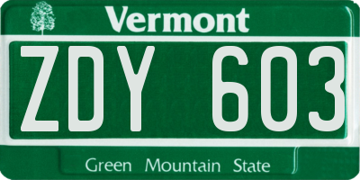VT license plate ZDY603