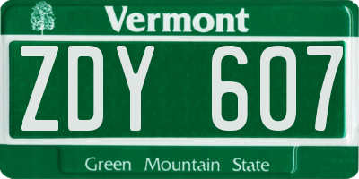VT license plate ZDY607