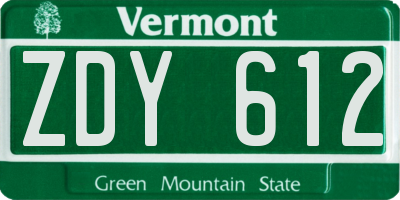 VT license plate ZDY612