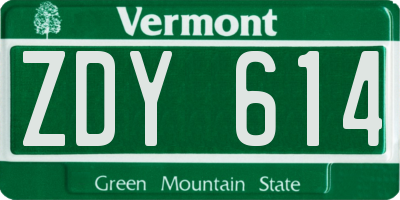 VT license plate ZDY614