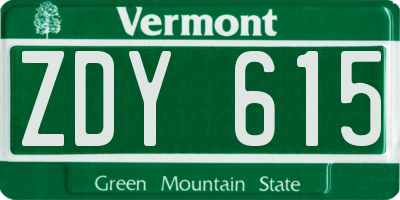 VT license plate ZDY615