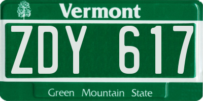 VT license plate ZDY617