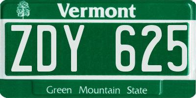 VT license plate ZDY625
