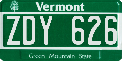 VT license plate ZDY626