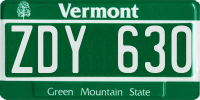 VT license plate ZDY630