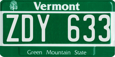 VT license plate ZDY633