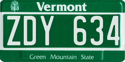 VT license plate ZDY634
