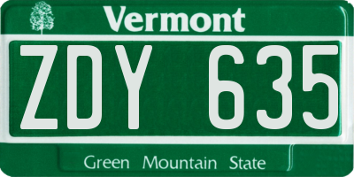 VT license plate ZDY635