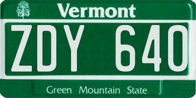 VT license plate ZDY640