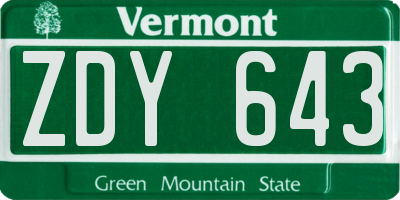 VT license plate ZDY643