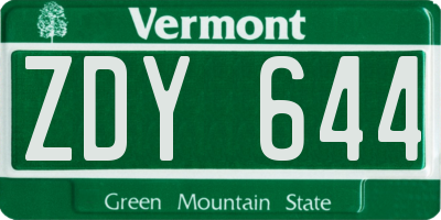 VT license plate ZDY644