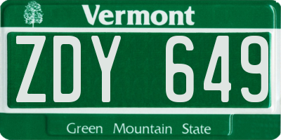 VT license plate ZDY649