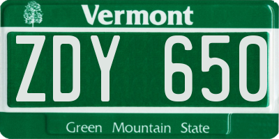 VT license plate ZDY650