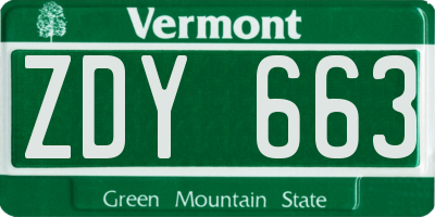 VT license plate ZDY663