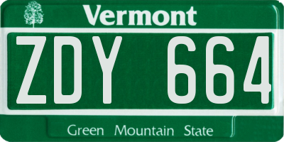 VT license plate ZDY664