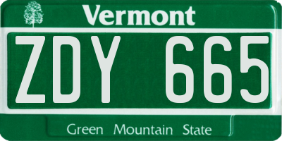 VT license plate ZDY665