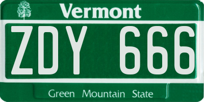 VT license plate ZDY666