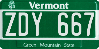 VT license plate ZDY667