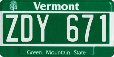 VT license plate ZDY671