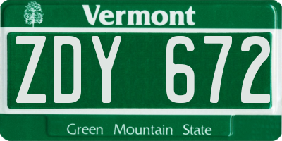 VT license plate ZDY672