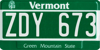 VT license plate ZDY673