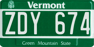 VT license plate ZDY674